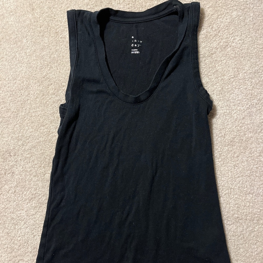 A New Day- relaxed fit black U neck tank top